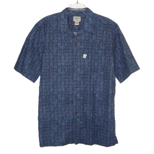 NWT L.L. Bean Traditional Fit Navy Button Up Shirt Size L Tall Mayan Tiki Print - Picture 1 of 10