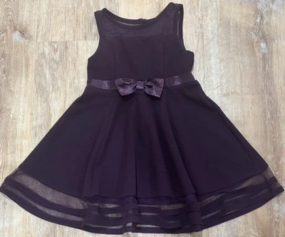 Calvin Klein Little Girls Purp Sleeveless Party Illusion Mesh Bow Front Dress 4 - Image 1 of 4
