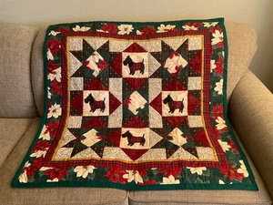 Handcrafted Patchwork Scottish Terrier Christmas Themed Quilt 39” x 39” - Picture 1 of 8