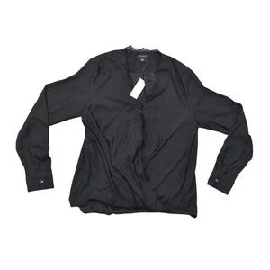 NEW Ann Taylor Black Blouse Size S NWT Polyester Snap Button V Neck Long Sleeve - Picture 1 of 8