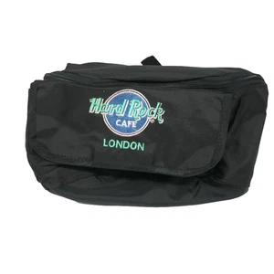 Vintage Hard Rock Cafe London Embroidered Fanny Pack Black Nylon Belt Bag - Foto 1 di 18