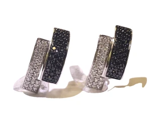 14k White Gold Black and White Diamond .55ct Earrings 4.2g estate vintage - Picture 1 of 7