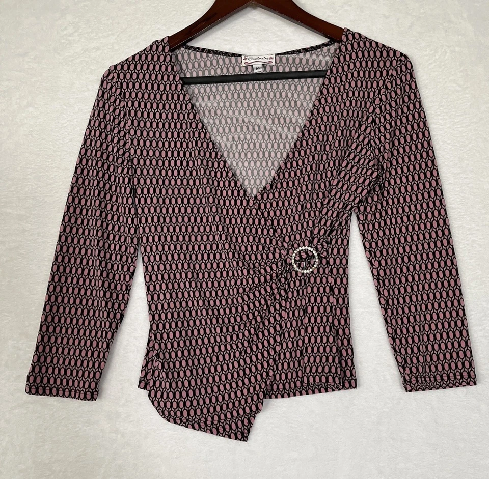 Y2K Dress Top Womens M Pink Studded Broach Asymmetrical Hem Retro Geometric - Image 1 of 4