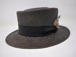 Worth & Worth By Orlando Palacios Natural Straw Fedora Hat w/ ribbon & feather - Picture 1 of 12