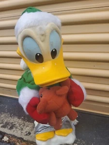 Oso de peluche vintage Telco Disney animado Navidad Pato Donald sosteniendo - Imagen 1 de 6