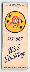 USS Stribling DD 867 US Navy Ship Military War Boat Matchbook Cover 1940s Naval - Picture 1 of 2