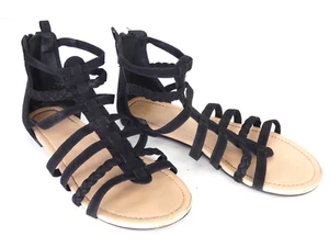HM Gladiator Sandals Black Flat Bohemian Rome Zip Closure Flats EU 36 UK 3 - Picture 1 of 13