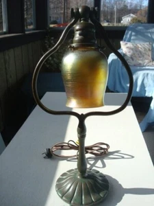 TIFFANY STUDIO SWING THROUGH WITH SIGNED TIFFANY GOLD SHADE - Picture 1 of 5