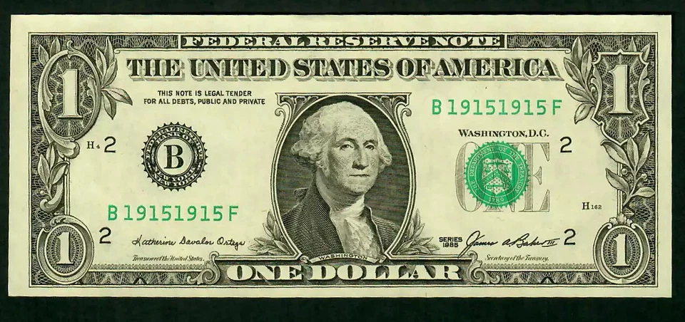 $1 1995 FRN BIRTH YEAR REPEATER FANCY SERIAL 1915-1915 GEM - Image 1 of 1