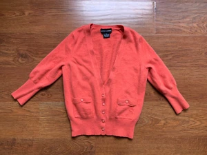 Sutton Cashmere Orange V-Neck Women Cardigan Pink Buttons Sz M - Picture 1 of 5