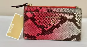 MICHAEL KORS MK JET SET CHARM SMALL SLIM CARD CASE LEATHER WALLET IN DAHLIA $98 - Picture 1 of 8