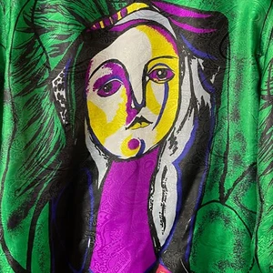 VTG Mighty Blazer Womens L-XL Green Purple Picasso Pop Art Jacket READ NO SIZE - Picture 1 of 15