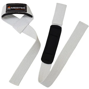 MEISTER WHITE NEOPRENE-PADDED LIFTING STRAPS - Weight Wrist NO-SLIP GRIP PAIR  - Picture 1 of 2