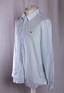 Lacoste Shirt Blue Box Check Lightweight XL+ Slim Fit Summer Holiday Travel VGC! - Picture 1 of 8