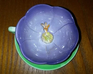 EASTER DECORATION Vintage Miniature Tea Cup & Saucer Scalloped Floral Carrot - Picture 1 of 9