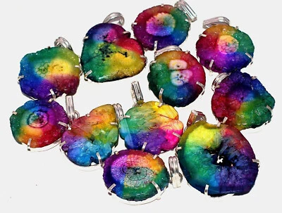 Sale Multi Rainbow Quartz Gemstone 925 Sterling Silver Plated Prong Pendant  Lot - Image 1 of 3