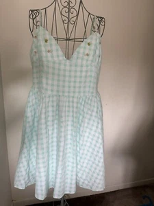 Zara Green Cotton Blend Gingham Check Mini Dress With Pockets SIZE XXL - Picture 1 of 8