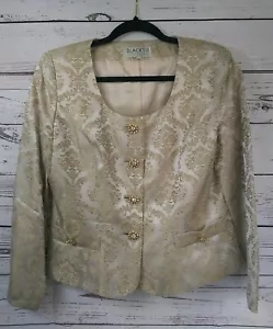 Vintage Black Tie Oleg Cassini Jacket Size 8P Embellished Gemstones & Brocade - Picture 1 of 12