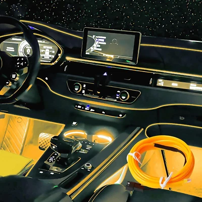 Striscia LED, Striscia Ottica, Illumina Interno Auto, 5M Striscia Colore Giallo - Immagine 1 di 4