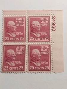 1938 PREXY William McKinley 25c Sc 829 MNH plate block OF 4 - Picture 1 of 6