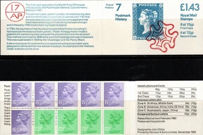 UK 1982- 1983 TWO BOOKLETS POSTMARK HISTORY SERIES 7 LEFT & RIGHT 20 STAMPS MNH - Image 1 of 4