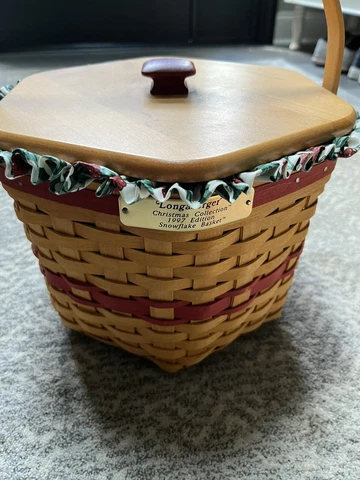 Longaberger 1997 Christmas Snowflake Red Basket Protector, Liner & Lid Cover