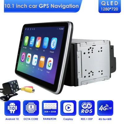 10.1" Android 10 Rotatable 2DIN Car Stereo Radio GPS Navigation CarPlay+Camera - Image 1 of 4