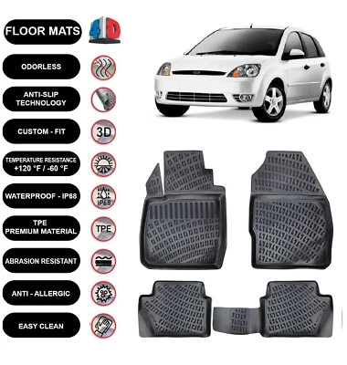 Alfombrillas de Piso Ajuste Ford Fiesta (2002-2008) Impermeable 4D Moldeado Negro 4pcs Foto 1 de 4