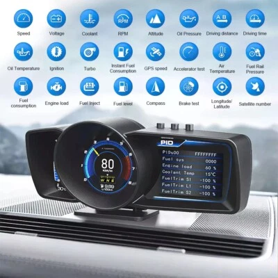 OBD2 GPS HUD Digital Smart Display Car Speedometer Gauge Head-Up Turbo RPM Alarm - Image 1 of 4
