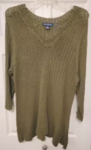Maglione EVAN PICONE 2XL verde maglia aperta all'uncinetto manica a 3/4 collo a V - Foto 1 di 11