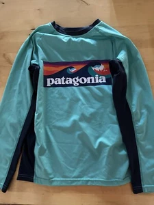 Patagonia Kid's Size Large 12 Rashguard Shirt Aqua - Picture 1 of 3