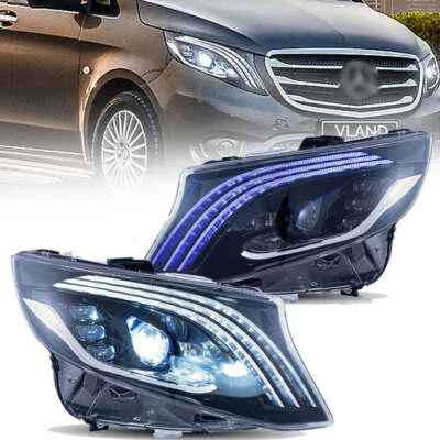 Headlights For 2016-2023 Mercedes Benz Metris /Vito W447 Bule DRL Animation Pair - Image 1 of 4