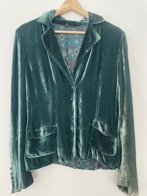 CHAQUETA CÁRDIGAN DE TERCIOPELO CORTE GEEN VERDE AZULADO ELIE TAHARI USADA EN EXCELENTE ESTADO - Mujer’s Talla: S/M Foto 1 de 4