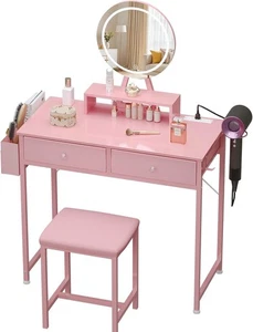 KORFILE - 32" Vanity Table & Stool Set with Power Outlet & 3 Light Modes - Picture 1 of 3