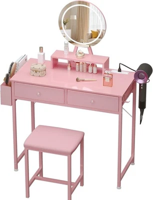 KORFILE - 32" Vanity Table & Stool Set with Power Outlet & 3 Light Modes - Image 1 of 3