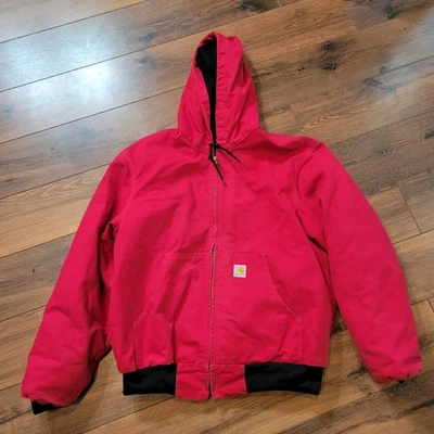Chaqueta Carhartt J131 Para Hombre Pequeña Roja Forrada Térmica Lona Pato Cremallera Calce Suelto Rara Foto 1 de 4