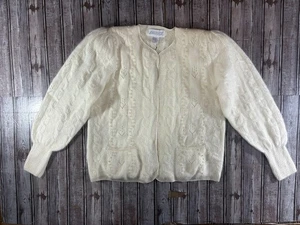 SIDEFFECTS Angora Lammwolle Puffärmel Cardigan Pullover Gr. M Elfenbein Neu mit Etikett sehr guter Zustand 80er - Bild 1 von 9