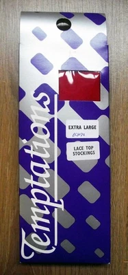 Medias transparentes rojas extra grandes/XL vintage 'Temptations' con encaje negro Foto 1 de 4