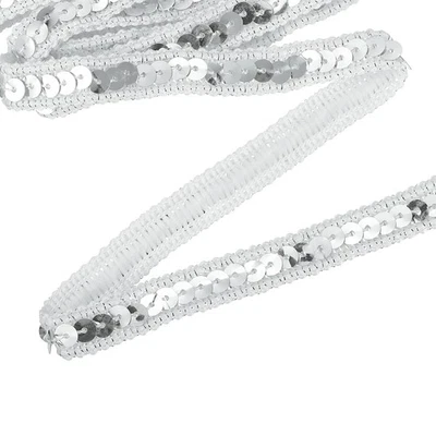 Cinta de ribete de lentejuelas de 11 yardas 0,5 pulgadas ribete trenzado de lentejuelas, plateado Foto 1 de 4