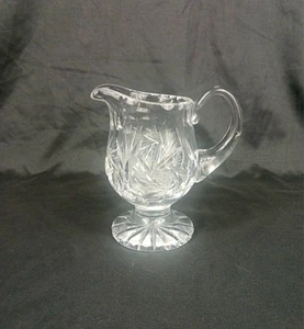 Vintage American Brilliant Cut Crystal Creamer Pinwheel Hobstar 5"/5" Footed - Picture 1 of 9