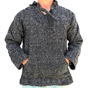 New Mexican Poncho Baja Hoodie Surfer Pullover Made in Mex Unisex Charcoal Grey - Bild 1 von 2