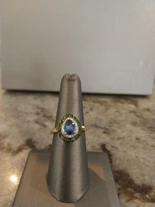 Kashmir Kyanite, Multi Gemstone Double Halo Ring/18KVerm/YG/SLVR, TCW=2.0 cts/Sz - Picture 1 of 14
