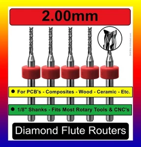 2mm .079" Router Bits  Diamond Flute 1/8" Shank - .CNC Carbon Fiber PCB FR4 G10 - Bild 1 von 6