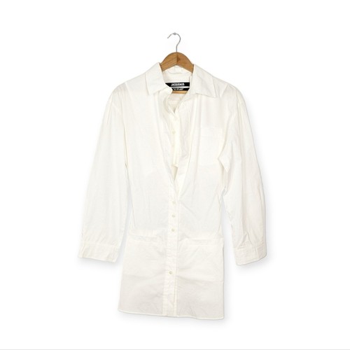 Nuovo abito donna Jacquemus Le Splash bianco La Robe Baunhilha mini camicia taglia 4