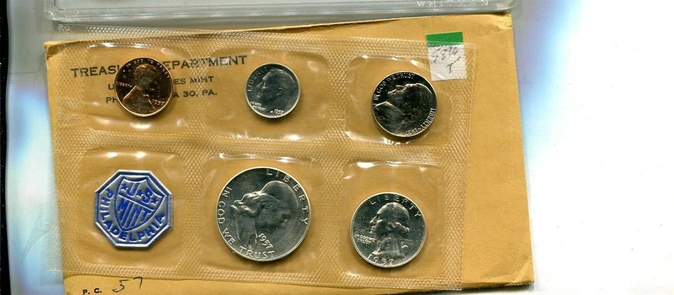 1957 UNITED STATES 5 COIN PROOF SET ORIGINAL ENVELOPE 5890T - Image 1 of 1