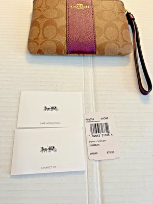 Coach коричневый и фиолетовый кожаный холщовый с покрытием на угловой молнии фирменный кошелек с ремешком - Изображение 1 из 4