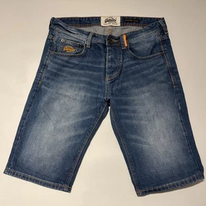 Superdry Shorts Mens W32 Blue Denim Copper Blue Officer Slim Cotton Button Fly - Picture 1 of 13