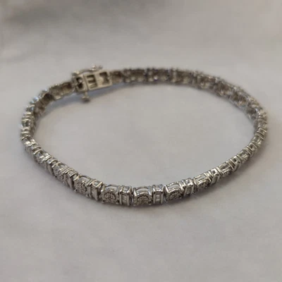 Silver Diamond Tennis Bracelet Full Silver Hallmarked 19cm Long - Image 1 of 4