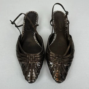 Diana Ferrari Weaver Sandals Size 9 Bronze Snake Skin Kitten Heel Classic Preppy - Picture 1 of 11