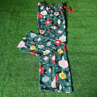 Antiguo pantalón pijama de salón de franela azul marino oropel Town verde Navidad talla S Foto 1 de 4
